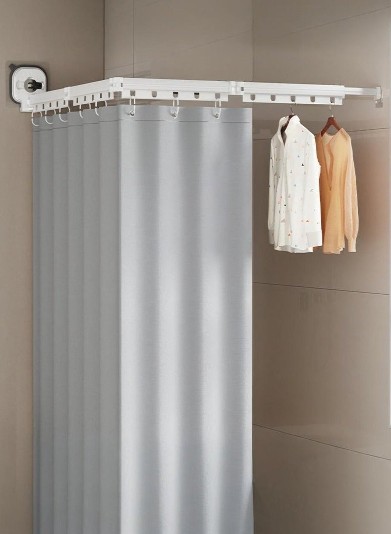 والالا ستارة دش من الكتان قابلة للطي، طقم قضيب دش قابل للتعديل وستارة، ستارة دش قابلة للطي مثبتة على الحائط مع أكواب شفط بدون ثقب للمنزل/الفندق/السيارة الترفيهية - Image 1