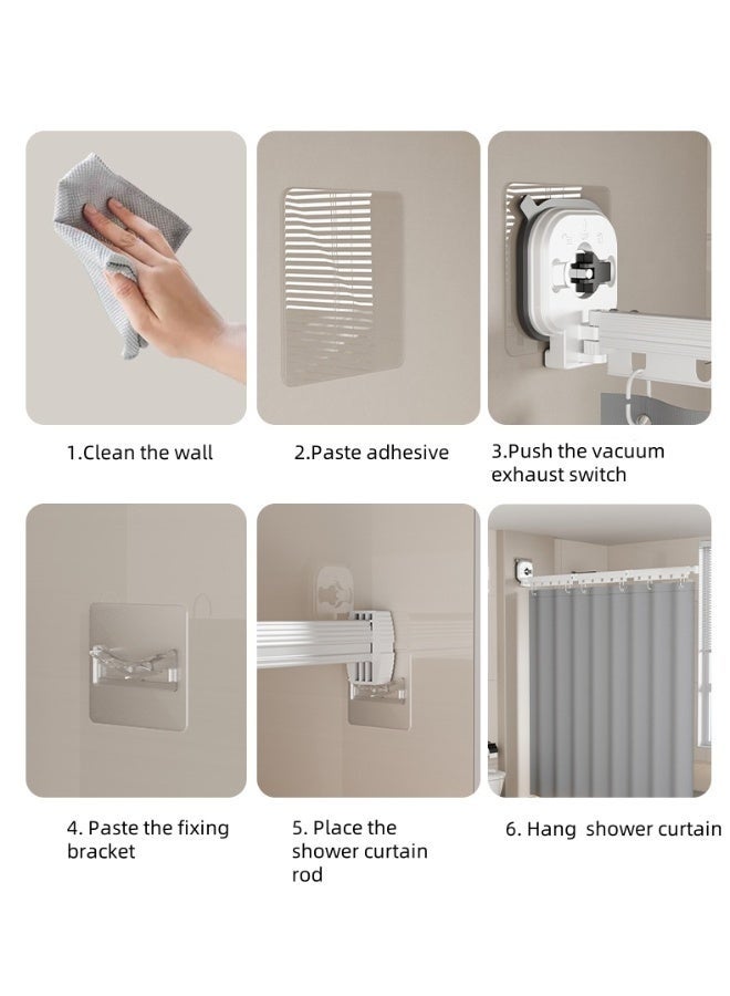 والالا ستارة دش من الكتان قابلة للطي، طقم قضيب دش قابل للتعديل وستارة، ستارة دش قابلة للطي مثبتة على الحائط مع أكواب شفط بدون ثقب للمنزل/الفندق/السيارة الترفيهية - Image 5