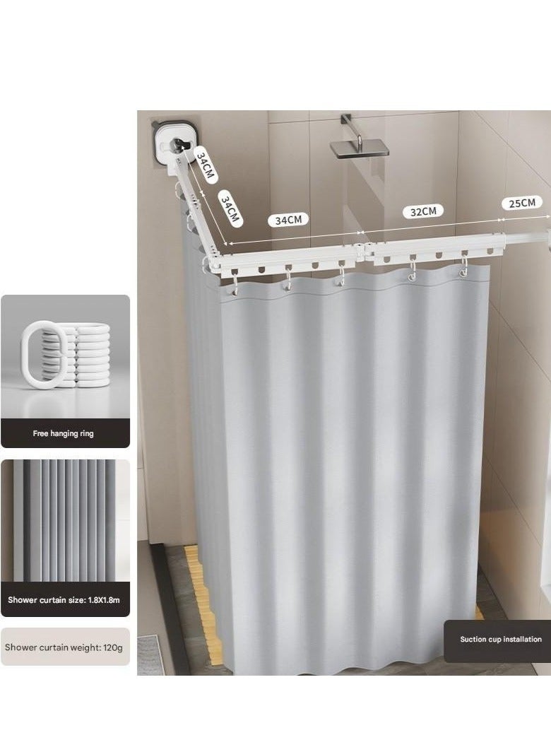 والالا ستارة دش من الكتان قابلة للطي، طقم قضيب دش قابل للتعديل وستارة، ستارة دش قابلة للطي مثبتة على الحائط مع أكواب شفط بدون ثقب للمنزل/الفندق/السيارة الترفيهية - Image 2