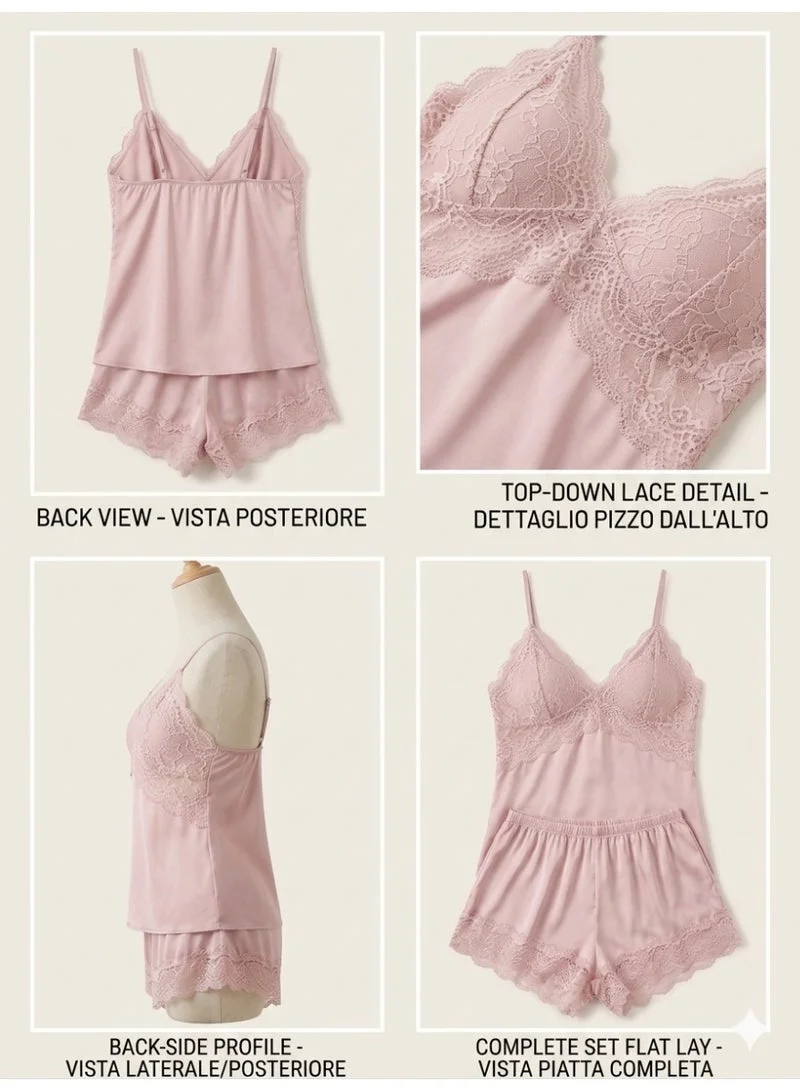 Caprisious  Elegant Satin & Lace Cami Set with Matching Shorts for Women | Best Price UAE