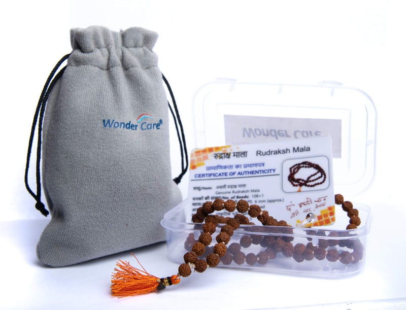 Wonder Care عقد وندر كير المعتمد من رودراكشا مالا 5 وجوه (بانشمخي) رودراكشا أصيل حقيقي 8 مم خرزة زينة مسبحة جابا | مسبحة التأمل (8 مم) [الطول 19.5In/49.6cm] - Image 2
