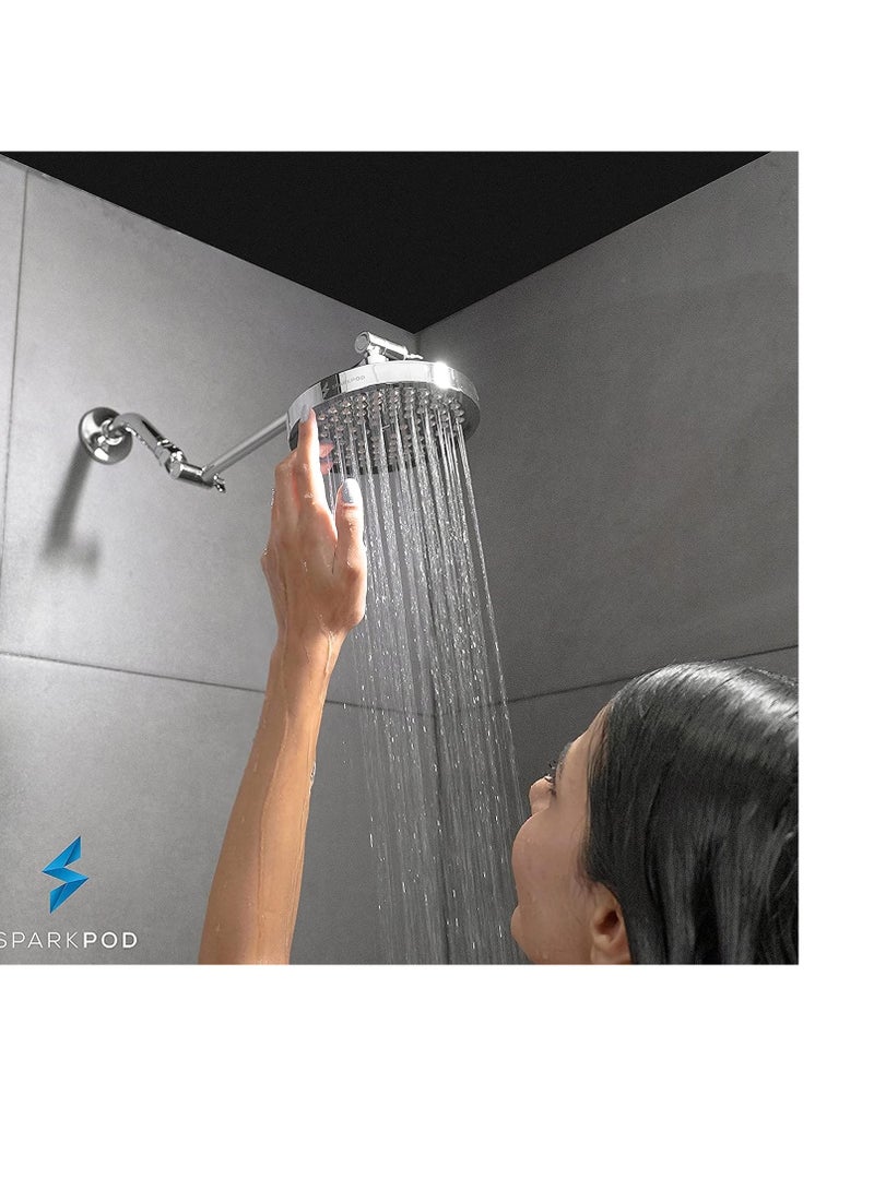 SparkPod Shower Head - High Pressure Rain - Premium Quality Luxury Design - 1-Min Install - Easy Clean Adjustable Replacement for Your Bathroom Shower Heads (Luxury Polished Chrome, 6 Inch Round) - Image 1