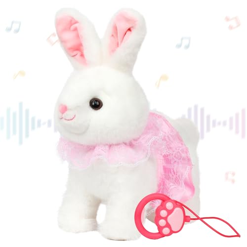 Hopearl Hopping Bunny Interactive Electronic Rabbit Toy Remote Control Leash Animated Pet Repeat What You Said Singing Gifts for Toddlers White 12 - Image 1