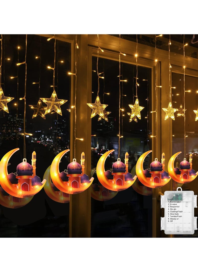يواوليتي زينة رمضان ، أضواء رمضان مع حالة البطارية ، نجمة القمر مصابيح تعليق للزينة للمنزل (5 نجوم أضواء و 5 القمر أضواء القلعة)  - Image 1