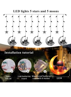Yoawllty Ramadan Decorations, Ramadan Lights with Battery Case, Star Moon Hanging Lights for Home Decorations(5 Star Lights and 5 Moon Castle Lights)  - Image 2