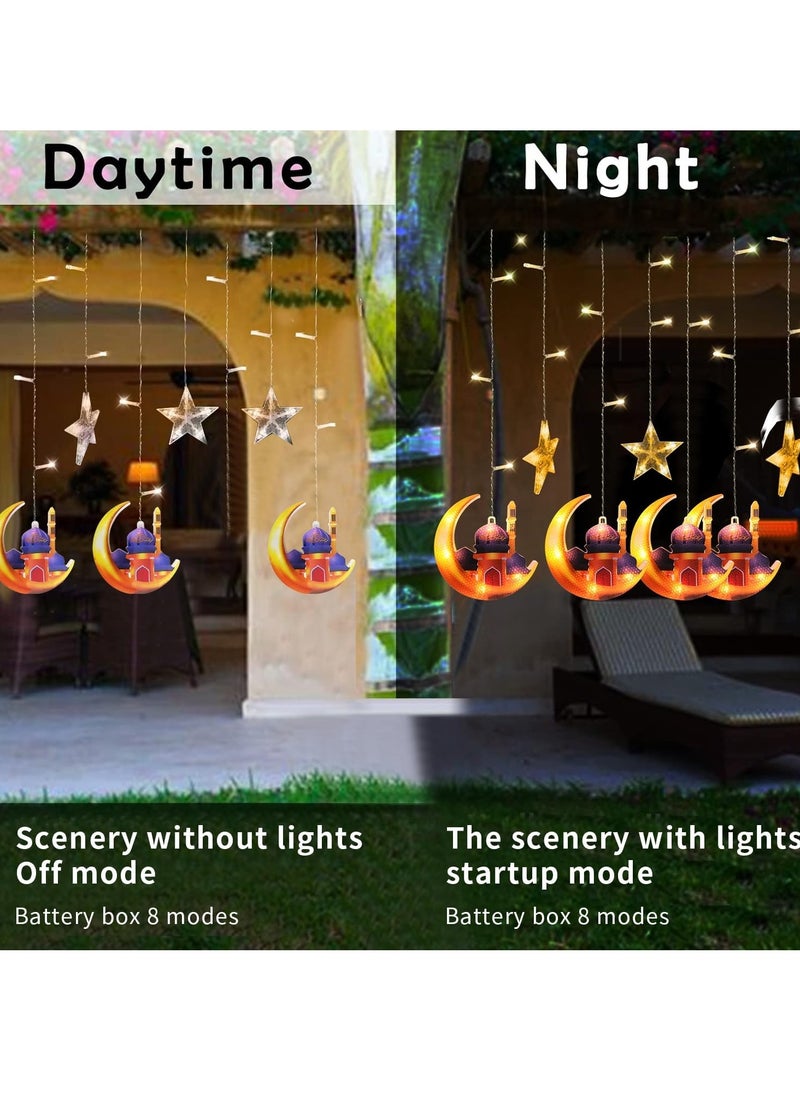 يواوليتي زينة رمضان ، أضواء رمضان مع حالة البطارية ، نجمة القمر مصابيح تعليق للزينة للمنزل (5 نجوم أضواء و 5 القمر أضواء القلعة)  - Image 3