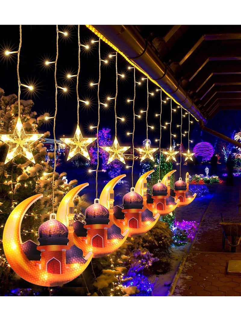 يواوليتي زينة رمضان ، أضواء رمضان مع حالة البطارية ، نجمة القمر مصابيح تعليق للزينة للمنزل (5 نجوم أضواء و 5 القمر أضواء القلعة)  - Image 5