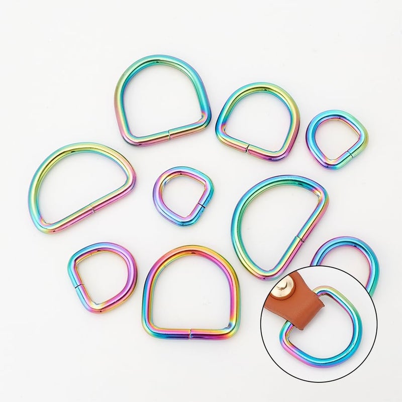 كلاراكو klarako 10 قطع من حلقات معدنية متعددة الأغراض بألوان قوس قزح، 13.5/16/20/26/32 مم حلقات معدنية نصف دائرية على شكل حرف D، مشبك، ملحقات DIY لسلاسل المفاتيح وحقائب الأمتعة والملابس ومشاريع الخياطة - Image 3