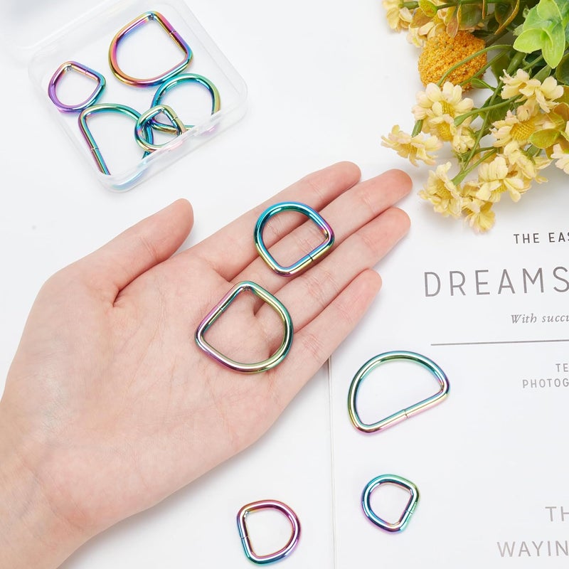 كلاراكو klarako 10 قطع من حلقات معدنية متعددة الأغراض بألوان قوس قزح، 13.5/16/20/26/32 مم حلقات معدنية نصف دائرية على شكل حرف D، مشبك، ملحقات DIY لسلاسل المفاتيح وحقائب الأمتعة والملابس ومشاريع الخياطة - Image 4