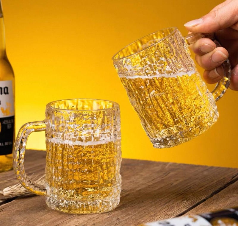 Generic Glass Beer Mugs Set, 440ml Capacity, Textured Design, 2-Piece Set, .rom - Image 1