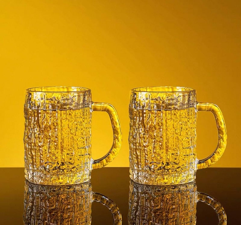 Generic Glass Beer Mugs Set, 440ml Capacity, Textured Design, 2-Piece Set, .rom - Image 2