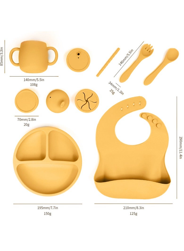 Children's Silicone Tableware Set Baby Food Tray Tableware (Tray + Saliva Pocket) Yellow Two-Piece Set - Image 2