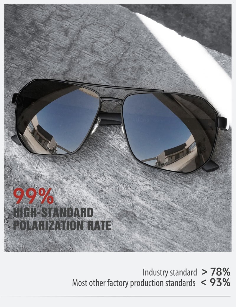 LUENX Aviator Sunglasses for Men Driving Square Polarized Polygon Lens - UV 400 Protection with Accessories(Dark Silver Grey Lens) - Image 5