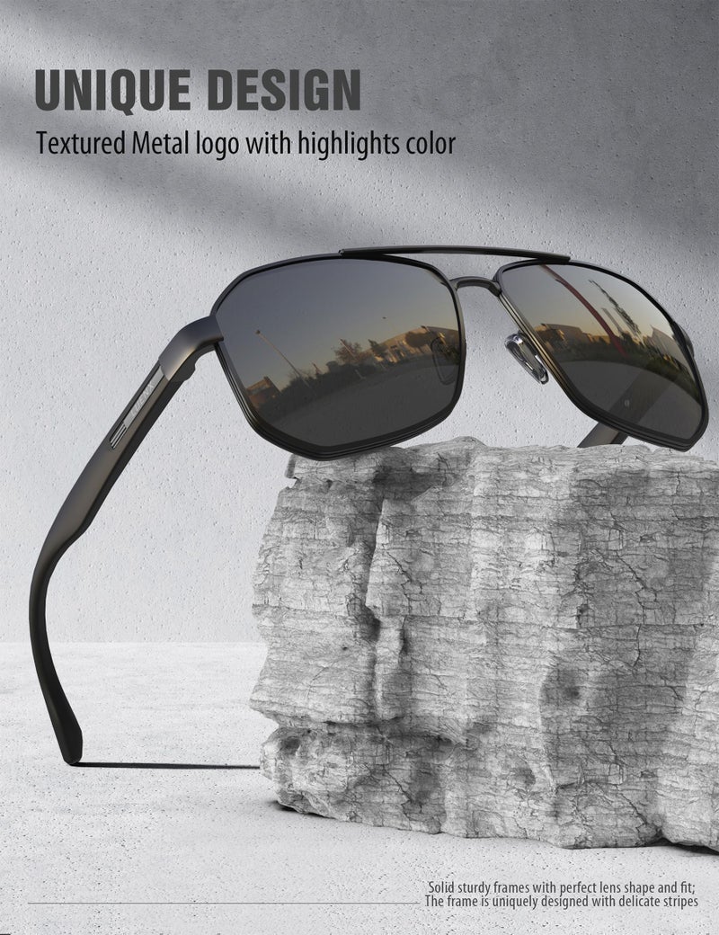 LUENX Aviator Sunglasses for Men Driving Square Polarized Polygon Lens - UV 400 Protection with Accessories(Dark Silver Grey Lens) - Image 4