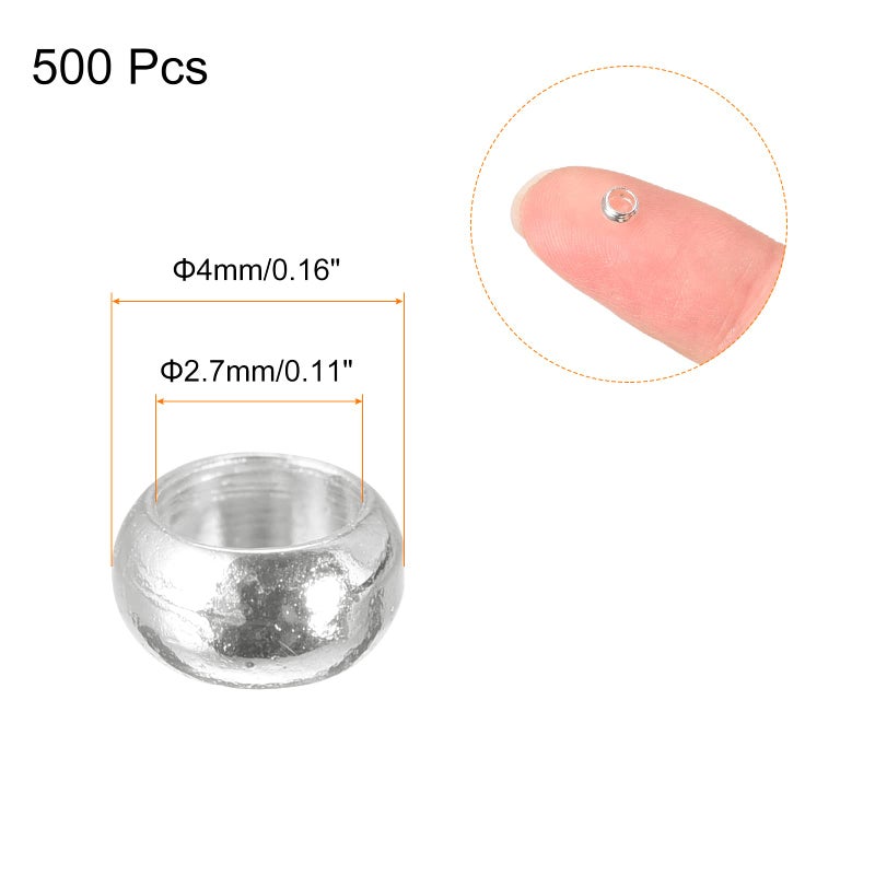 Silver Tone 4mm Round Crimp Beads 500Pcs Jewelry Making Bracelet DIY Spacers - Image 3