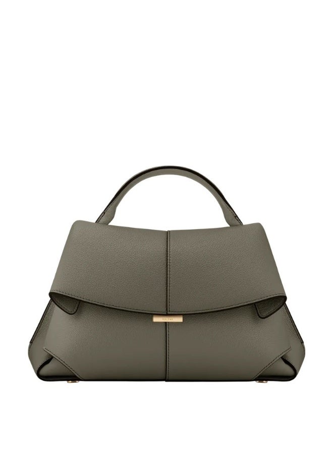Polène Smile Vintage Leather Pleated Handbag / Shoulder Crossbody Camera Bag - Smoke Green - Image 1