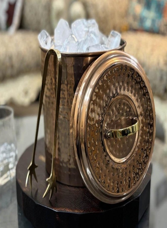 PURI Bartanwala - Ariel Ice Bucket - Stainless Steel Double Wall with Insert/Hammered Copper Plated/with Brass Tong - Image 1