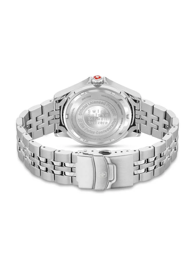 سويس ميليتري هانوا Flagship X 42mm Men's Analog Watch with Stainless Steel Bracelet & Blue Red Bezel