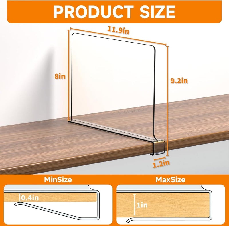 Clear Acrylic Shelf Dividers for Closets - Set of 4 - Image 2