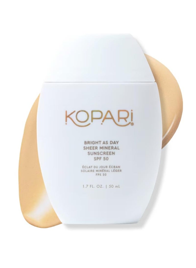 Kopari Kopari Bright as Day Sheer Mineral Sunscreen SPF 50, 100% Mineral Facial Sunscreen with Vitamin C & Niacinamide, Sheer Finish, All Skin Tones, 1.7 oz  - Image 1