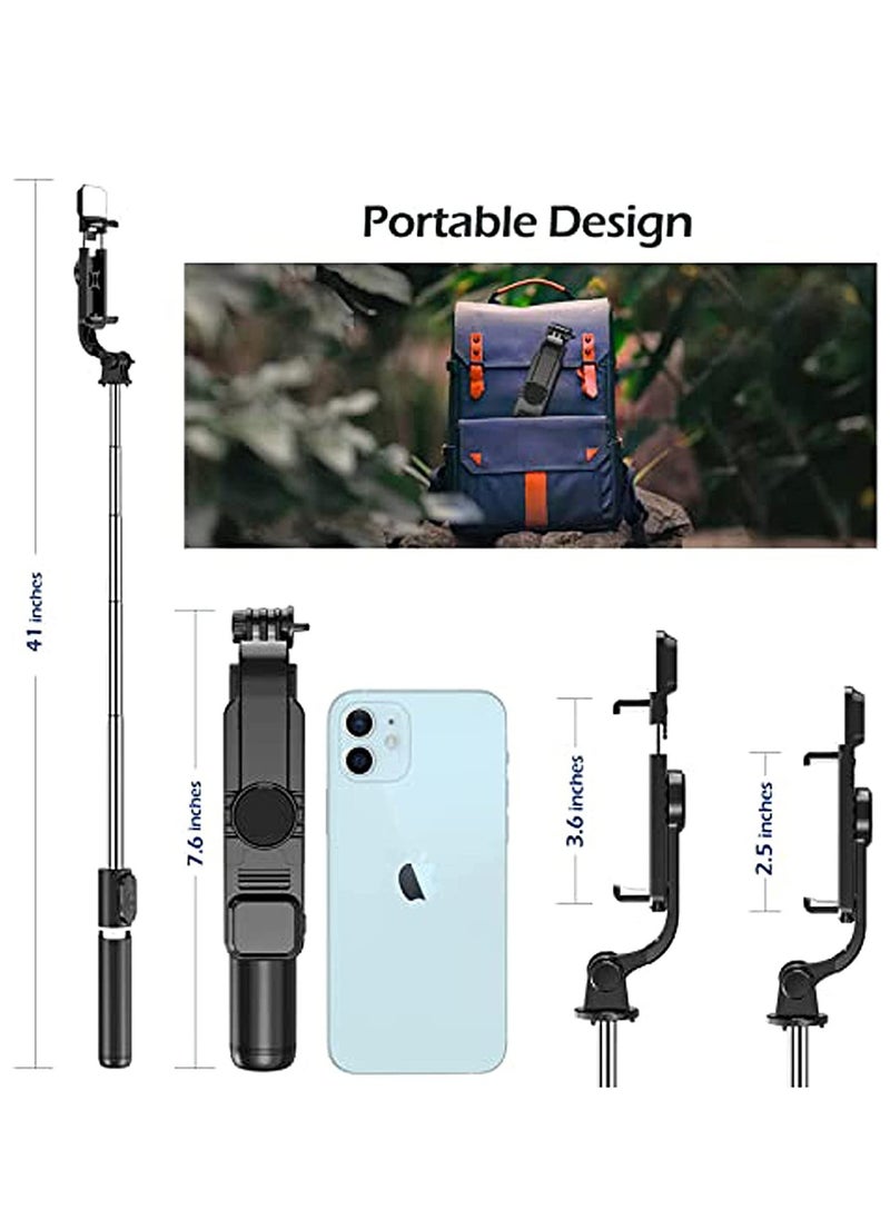 ELTRAZONE - Portable Selfie Stick Tripod with Light with Detachable Bluetooth Remote,41 Inch Extendable Tripod Compatible with IPhone 13 Pro/12/11 Pro/Max/XS/XR/X and Samsung Galaxy S10/S9 Plus - Image 1