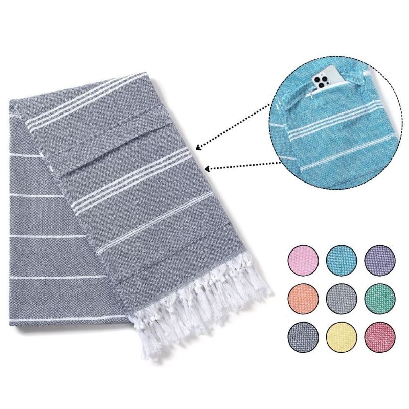 Invisible Beach Towel 's Same Best-Selling Edged 21-Count Zipper Flap Pocket Pants Bath Sand-Proof Stripesd Towel Breathable(Dark gray, 100*180CM/410g) - Image 1