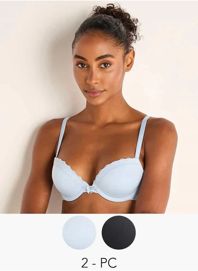 FAV Set of 2 - Laced Plunge Bra with Hook and Eye Closure