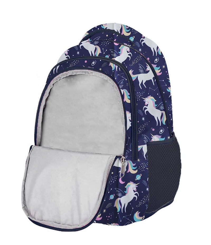 Frantic Waterproof Polyester 26 L 3 Compartment School Backpack with Pencil/Staionery Pouch School Bag Daypack Picnic Bag For School Going Boys & Girls (Blue_Flying_Unicorn_A) - Image 2