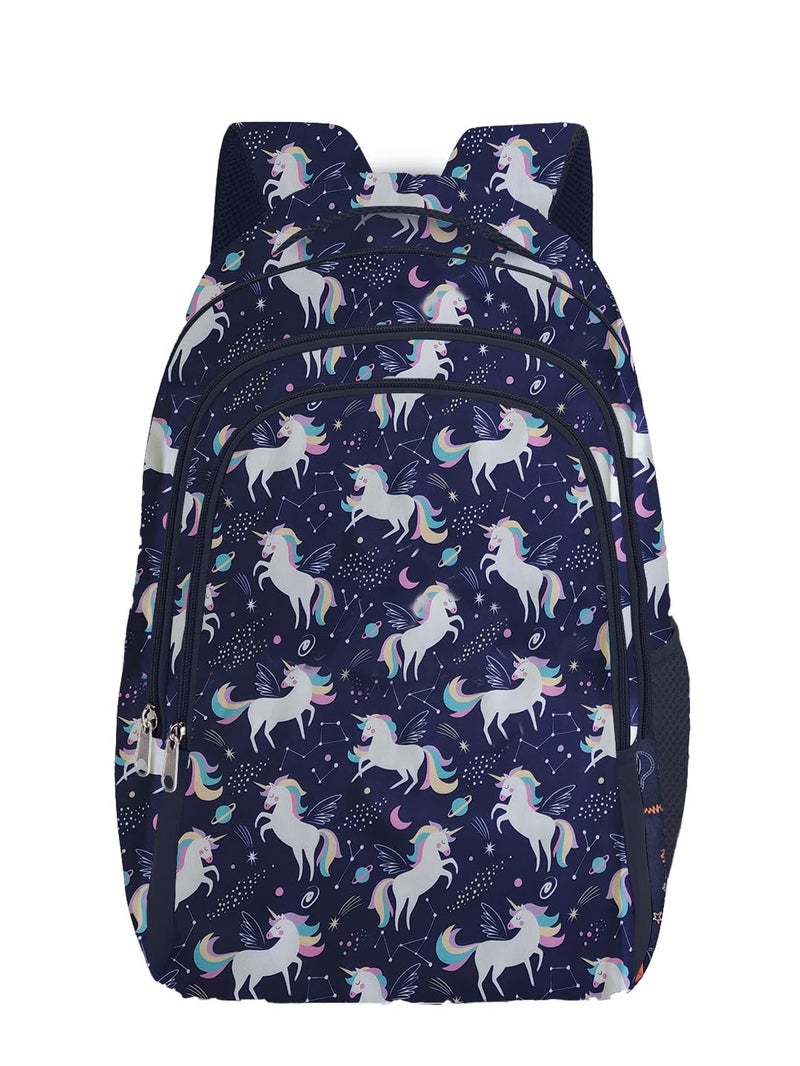 Frantic Waterproof Polyester 26 L 3 Compartment School Backpack with Pencil/Staionery Pouch School Bag Daypack Picnic Bag For School Going Boys & Girls (Blue_Flying_Unicorn_A) - Image 1