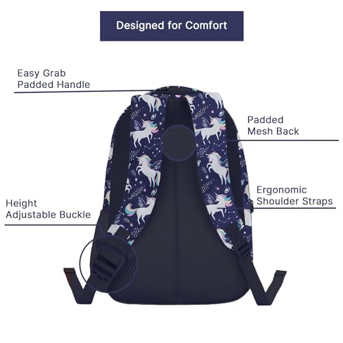 Frantic Waterproof Polyester 26 L 3 Compartment School Backpack with Pencil/Staionery Pouch School Bag Daypack Picnic Bag For School Going Boys & Girls (Blue_Flying_Unicorn_A) - Image 5