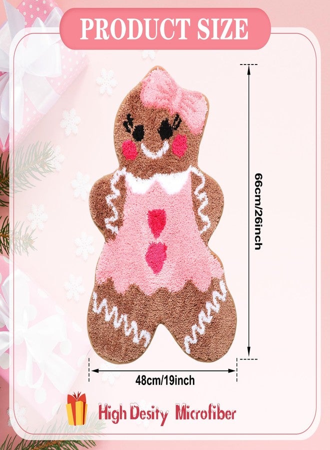 Tinideya Pink Gingerbread Men Bath Mat Christmas Bath Rug Cute Non-Slip Absorbent Mat for Bathroom Floor Tub Decor Gingerbread Microfiber Rug Christmas Bathroom Decoration - Image 2