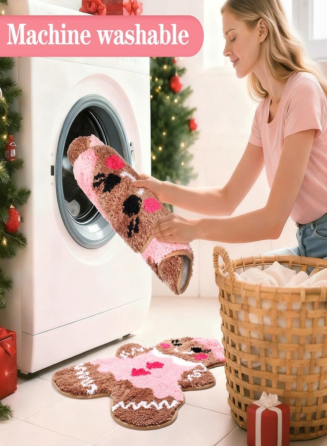 Tinideya Pink Gingerbread Men Bath Mat Christmas Bath Rug Cute Non-Slip Absorbent Mat for Bathroom Floor Tub Decor Gingerbread Microfiber Rug Christmas Bathroom Decoration - Image 5