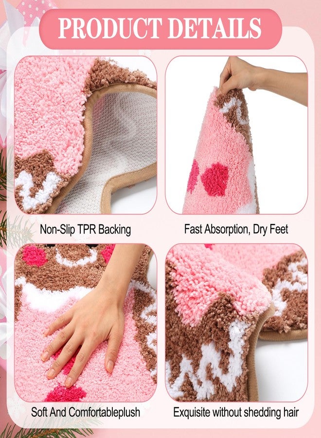 Tinideya Pink Gingerbread Men Bath Mat Christmas Bath Rug Cute Non-Slip Absorbent Mat for Bathroom Floor Tub Decor Gingerbread Microfiber Rug Christmas Bathroom Decoration - Image 3