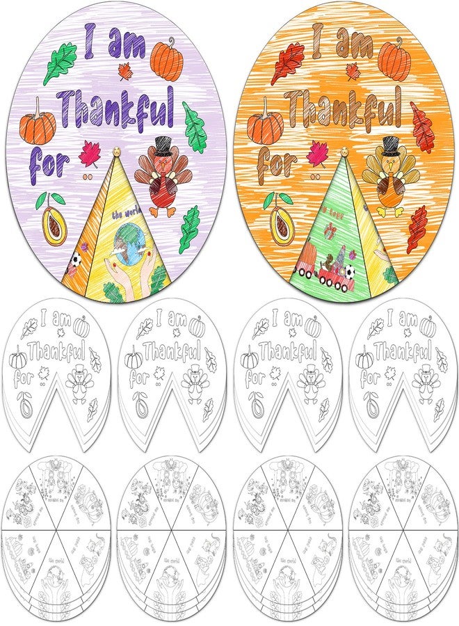 Jinei 12 Sets DIY Thanksgiving Craft Kit for Kids Color Your Own I Am Thankful for Wheel Craft Kit Thanksgiving Sunday School Painting Home Set for Fun Holiday Activities - Image 1
