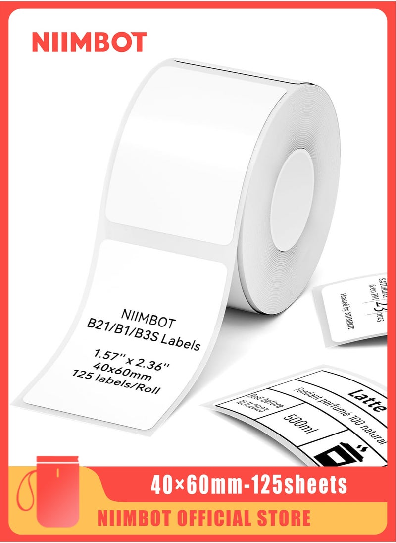 NIIMBOT - B21/B1/B3S Label Maker Tape Waterproof Thermal Label Paper Sticker Labels for Barcode Printing 40*60mm White - Image 1