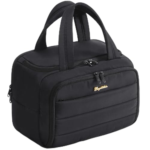 Bagstellar Travel Toiletry Bag for Women Lightweight Large Quilted Puffy Makeup Bag Wideopen Make up Organizer Cloud Cosmetic Bag wHandle for Traveling Toiletries Essentials Accessories Black - Image 1