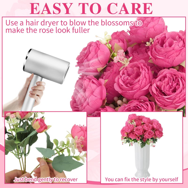 Ovveroche 8 Pack Hot Pink Peonies Artificial Flowers, Fake Silk Hydrangea Bouquet for Bridal Wedding Home Table Decor Reusable Dining Opening Ceremony Birthday Arrangement Faux Floral - Image 3