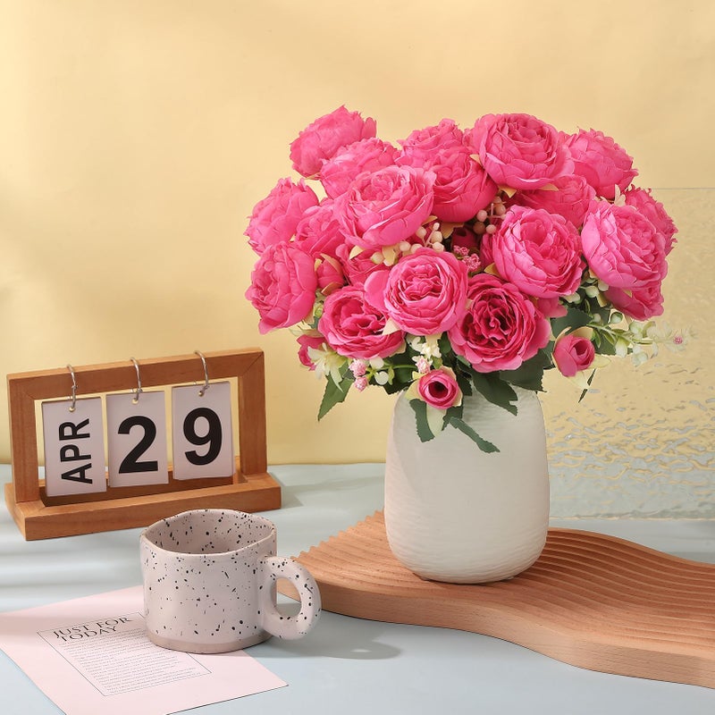 Ovveroche 8 Pack Hot Pink Peonies Artificial Flowers, Fake Silk Hydrangea Bouquet for Bridal Wedding Home Table Decor Reusable Dining Opening Ceremony Birthday Arrangement Faux Floral - Image 4