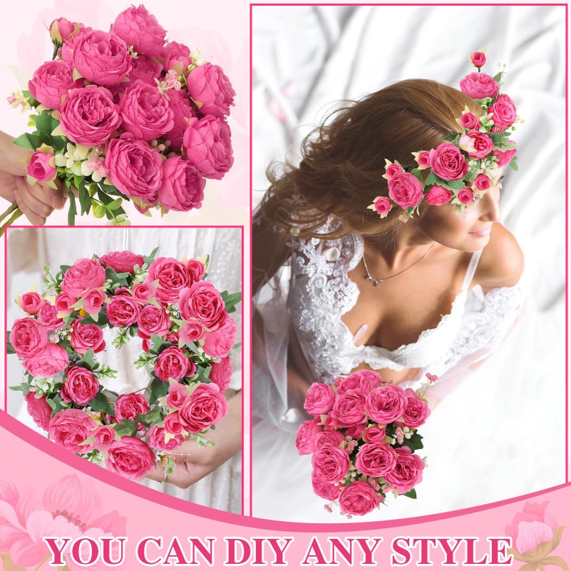 Ovveroche 8 Pack Hot Pink Peonies Artificial Flowers, Fake Silk Hydrangea Bouquet for Bridal Wedding Home Table Decor Reusable Dining Opening Ceremony Birthday Arrangement Faux Floral - Image 5