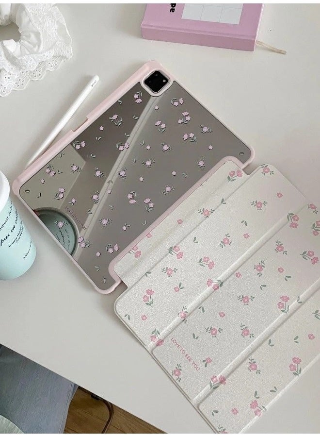 ShebSheb Pink Flower Case for iPad Pro 4th/3rd/2nd/1st 11 Inch Cream White Color Beautiful Floral Cute Chic Adorable Lovely Girls Kids  - Image 4