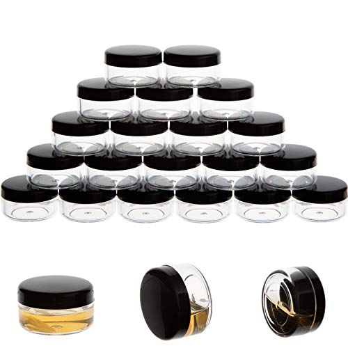 ZEJIA 10 Gram Sample Containers, 20 Count Cosmetic Containers with Lids, Refillable Empty Sample Jars, Small Plastic Containers with Lids (Black) - Image 1