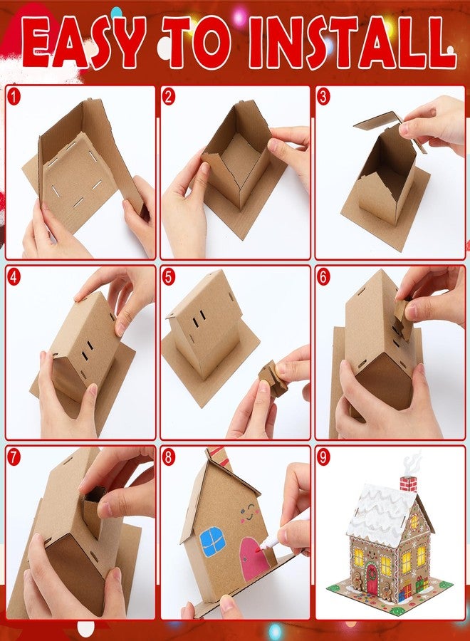 Engrowtic Christmas Gingerbread House Kit DIY Christmas Crafts 3.94 x 2.95 x 3.74 Inches Cardboard Paint Build 3D Gingerbread House Kit for Xmas Party Holiday Supplies Decor(25 Pack,Lovely Style) - Image 4