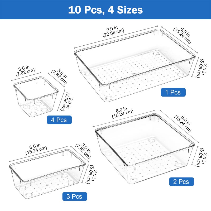 Versatile Modular Drawer Organizer Trays for Custom Layouts, a Multi-Purpose Interlocking Clear Plastic Storage System for Home and Office Use - 10 Pieces - Image 2