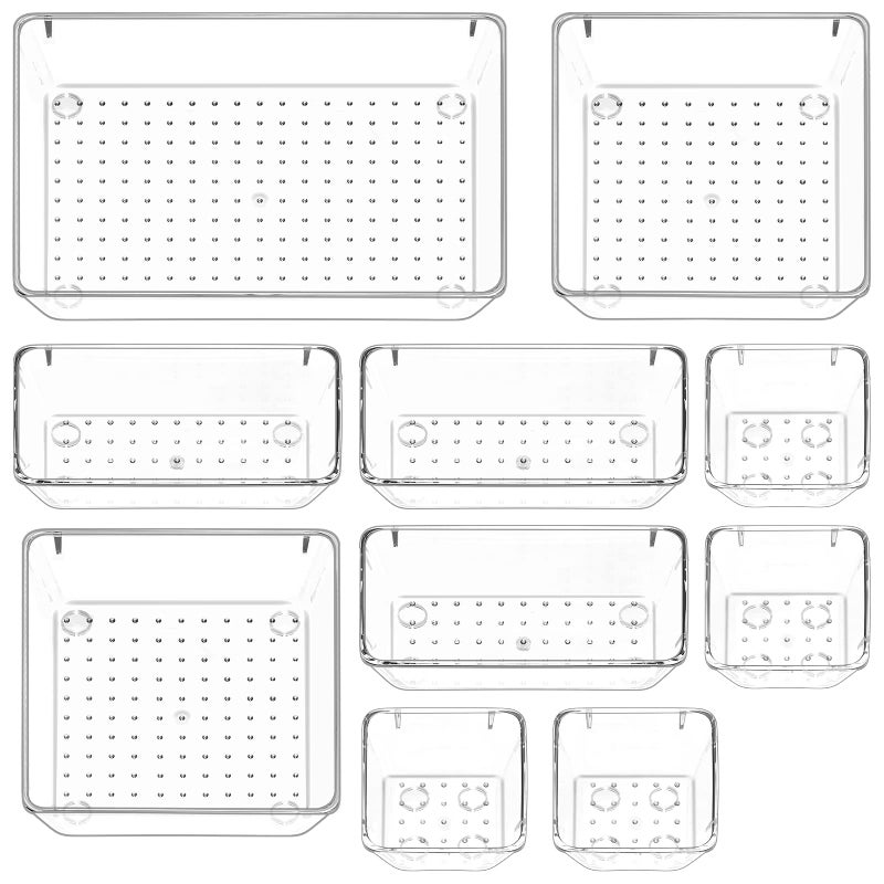 Versatile Modular Drawer Organizer Trays for Custom Layouts, a Multi-Purpose Interlocking Clear Plastic Storage System for Home and Office Use - 10 Pieces - Image 1