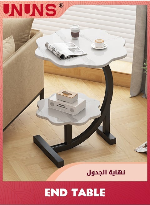 طاولة جانبية على شكل C، طاولة جانبية صغيرة بتصميم زهور من الرخام، طاولة نهايات لجانب الأريكة، طاولة جانبية لغرفة المعيشة، المطبخ، الحديقة، غرفة النوم، بيضاء