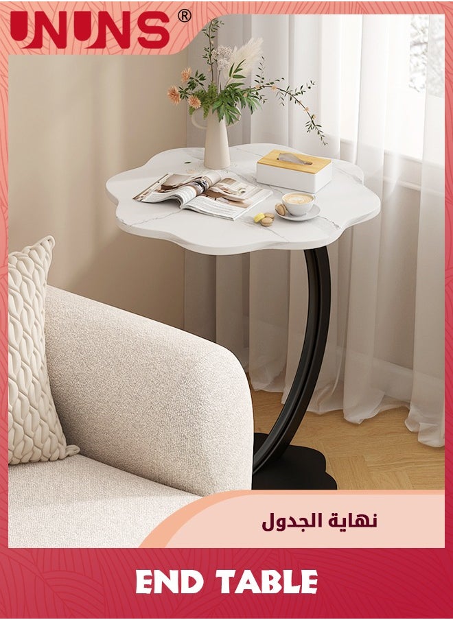 طاولة جانبية على شكل C، طاولة جانبية صغيرة بتصميم زهور من الرخام، طاولة نهايات لجانب الأريكة، طاولة جانبية لغرفة المعيشة، المطبخ، الحديقة، غرفة النوم، بيضاء