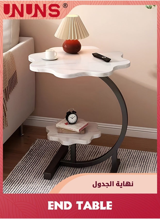 طاولة جانبية على شكل C، طاولة جانبية صغيرة بتصميم زهور من الرخام، طاولة نهايات لجانب الأريكة، طاولة جانبية لغرفة المعيشة، المطبخ، الحديقة، غرفة النوم، بيضاء