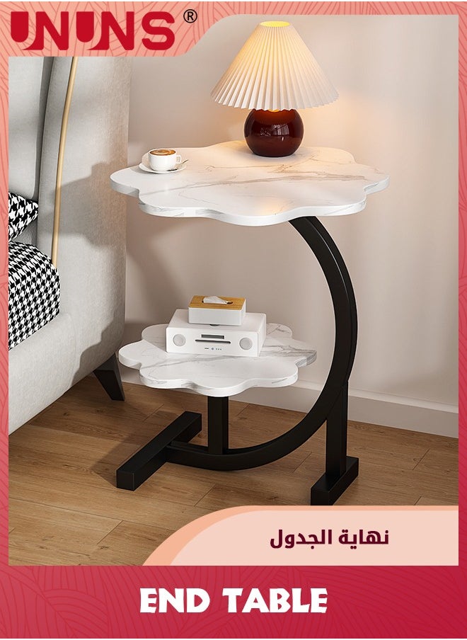 طاولة جانبية على شكل C، طاولة جانبية صغيرة بتصميم زهور من الرخام، طاولة نهايات لجانب الأريكة، طاولة جانبية لغرفة المعيشة، المطبخ، الحديقة، غرفة النوم، بيضاء