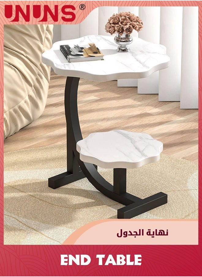 طاولة جانبية على شكل C، طاولة جانبية صغيرة بتصميم زهور من الرخام، طاولة نهايات لجانب الأريكة، طاولة جانبية لغرفة المعيشة، المطبخ، الحديقة، غرفة النوم، بيضاء