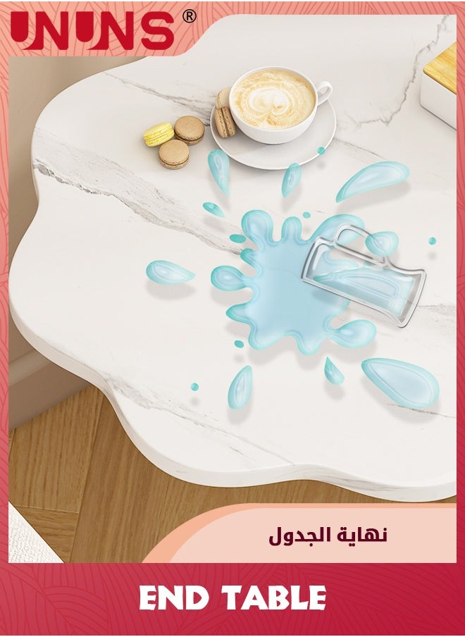 طاولة جانبية على شكل C، طاولة جانبية صغيرة بتصميم زهور من الرخام، طاولة نهايات لجانب الأريكة، طاولة جانبية لغرفة المعيشة، المطبخ، الحديقة، غرفة النوم، بيضاء